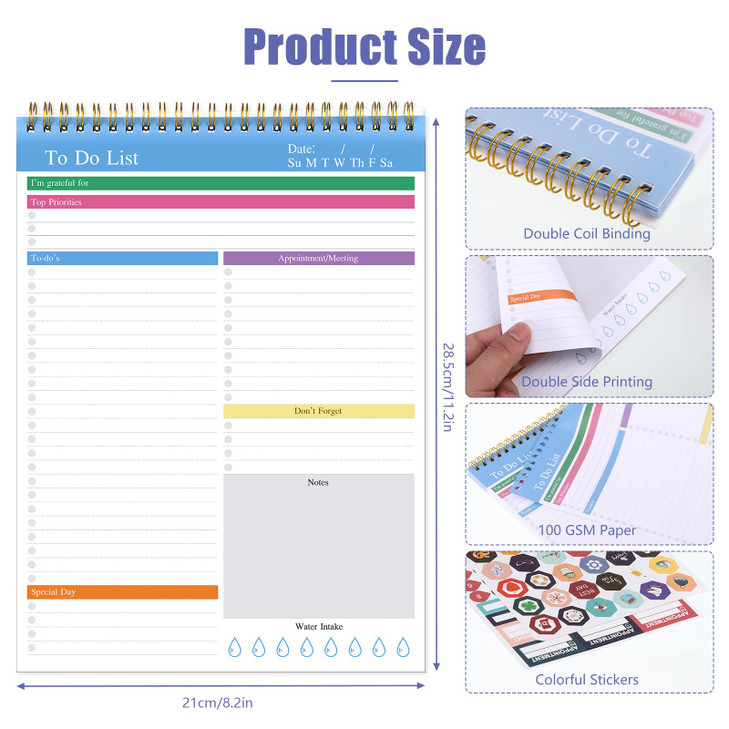 Thboxes To Do List Notepad, 104 Pages 8.3 * 11'' to Do List Notebook Undated Daily Planner Notepad with Task Checklist Home Office School Supplies, S