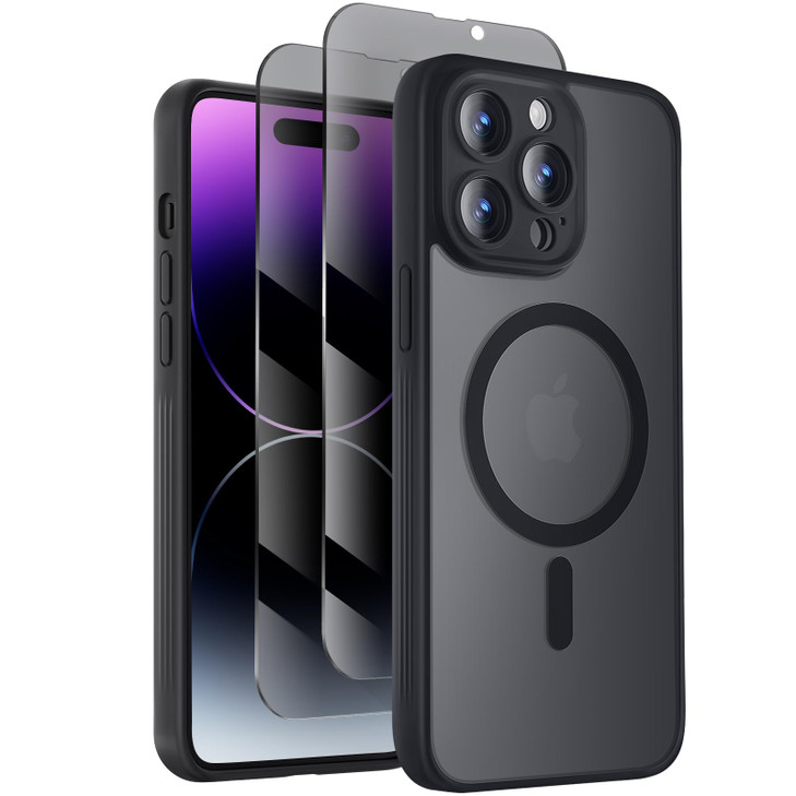 Symcele Designed for iPhone 14 Pro Case, Compatible with MagSafe, with Privacy Screen Protectors X2, [Camera Protection] [15FT Military Drop Protecti