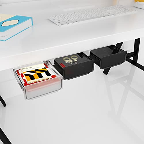 COZYWELL 2 Pack Self-Adhesive Under Desk Drawer, Hidden Under Desk Storage Drawer Slide-out Mounted Organizer for Home Office School Stationery Stora