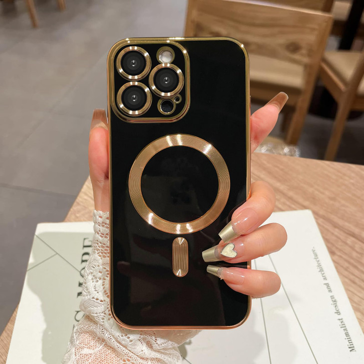 OOK Magnatic Case for iPhone 16 Pro Case [Compatible with MagSafe] Full Camera Lens Protector Gold Electroplate Edge Soft TPU Shockproof Protective P