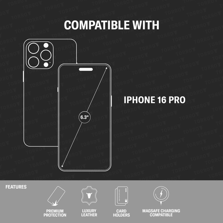 TORRO Flip Case Compatible with iPhone 16 Pro  Premium Leather Wallet Case with Card Slots (Compatible with Official MagSafe Chargers) - Black