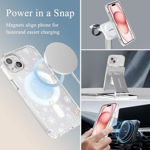 LuminousGuard for iPhone 16 Case, Compatible with MagSafe, Cute Christmas Snowflake Magnetic Phone Case, Clear Soft Slim Fit Shockproof Protective Co