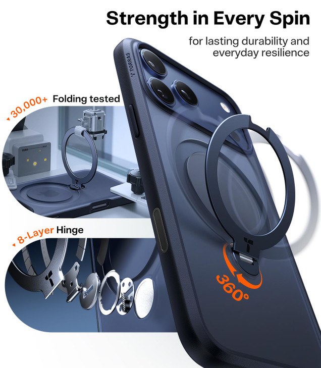TORRAS Ostand Q3 Spin for iPhone 17 Pro Case with 360 Magnetic Stand, Fit for MagSafe, Camera Control, Built-in Kickstand, 4X Military-Grade Shockpro