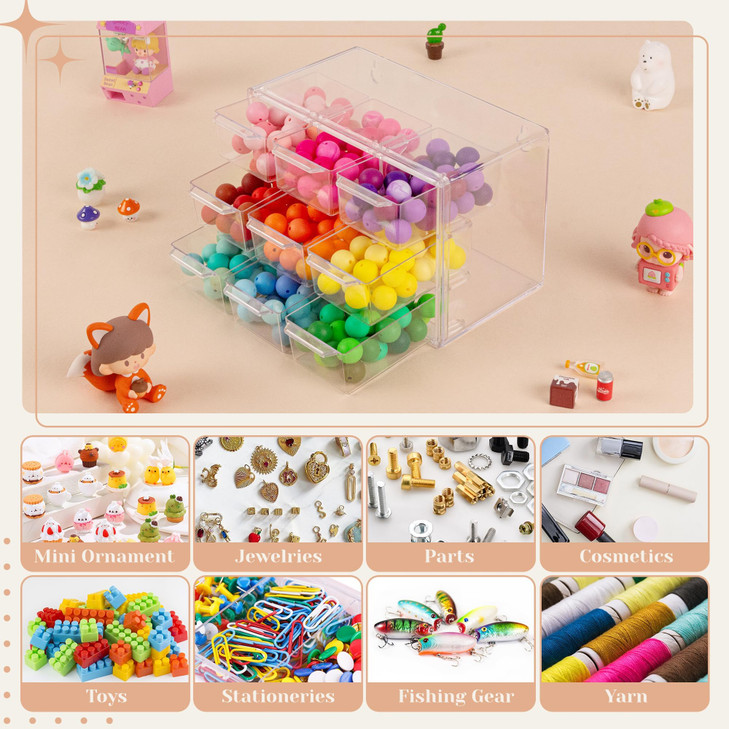 FEXIA Small Drawer Organizer, Small Clear Plastic Storage Drawers, Mini Ducks, Silicone Beads, Teacher Toolbox, Bead Organizer, Box for Office Home R
