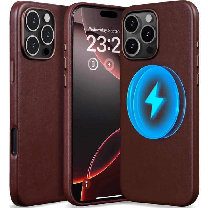 LOHASIC Magnetic Case for iPhone 16 Pro Max, Compatible with MagSafe, Vintage Luxury PU Leather Slim Profile ProMax Phone Cover, 6.9 Inch - Brown