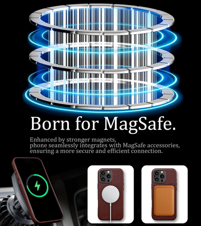LOHASIC Magnetic Case for iPhone 16 Pro Max, Compatible with MagSafe, Vintage Luxury PU Leather Slim Profile ProMax Phone Cover, 6.9 Inch - Brown