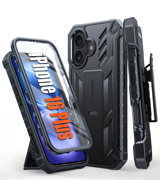 FNTCASE for iPhone 16 Plus Case: Military Grade Rugged Cell Phone Cover with Kickstand & Holster | Shockproof TPU Protection Bumper Matte Textured De