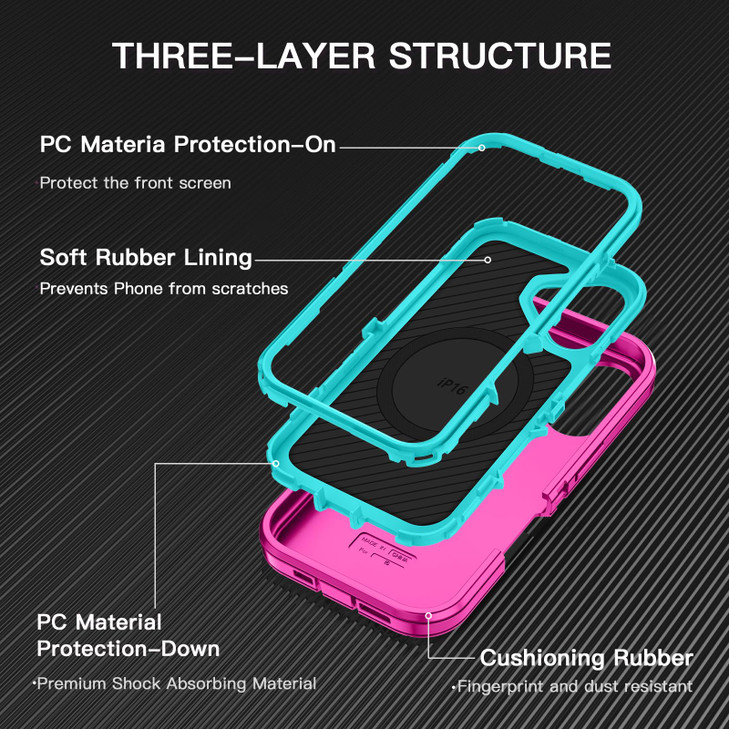I-HONVA for iPhone 16 Case [Compatible with MagSafe] Shockproof 3-Layer Full Body Protection [Without Screen Protector] Rugged Heavy Duty Cover Case