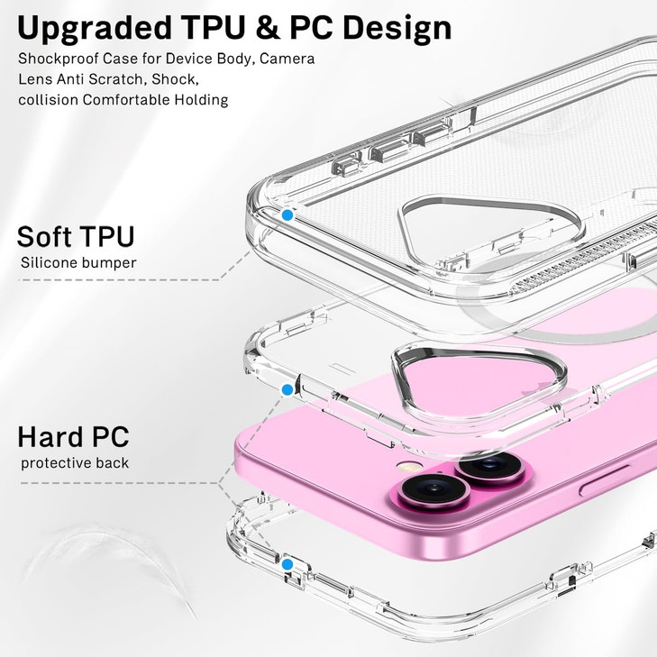I-HONVA for iPhone 16 Plus Case Clear [Non Yellowing] [Compatible with MagSafe] Shockproof 3-Layer Full Body Protection Rugged Heavy Duty Cover Case