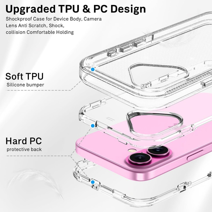 I-HONVA for iPhone 16 Plus Case Clear [Non Yellowing] Shockproof Dust/Drop Proof 3-Layer Protection [Without Screen Protector] Rugged Heavy Duty Cove