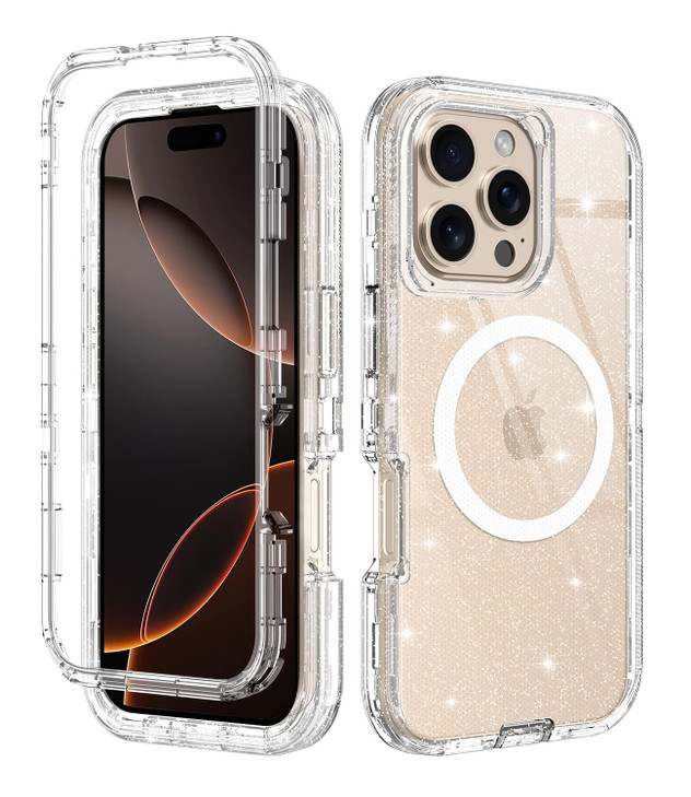 I-HONVA for iPhone 16 Pro Case Clear [Non Yellowing] [Compatible with MagSafe] Shockproof 3-Layer Full Body Protection Rugged Heavy Duty Cover Case f
