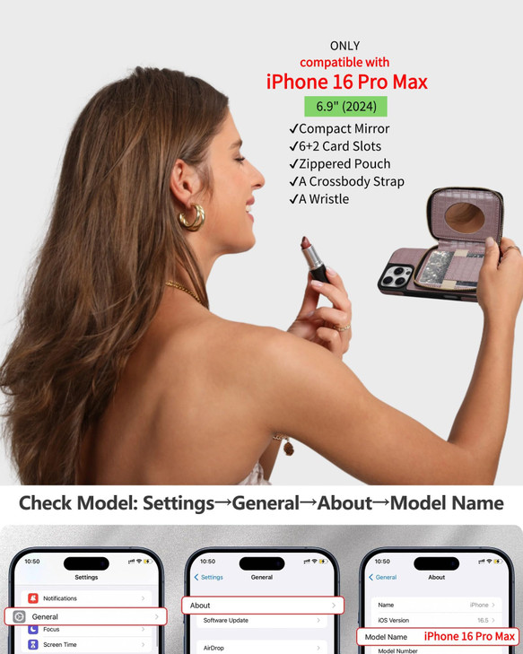 Stylivolve Crossbody Mirror Case Wallet for iPhone 16 Pro Max with Strap, Card Holder Kickstand, Zippered Purse Phone Cover for Women - 6.9", (Rose G