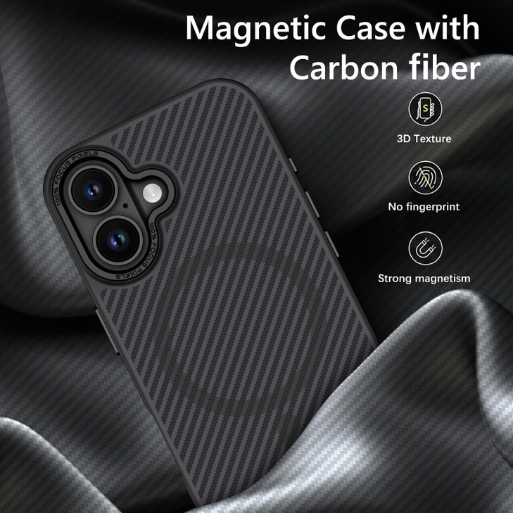 GUAGUA for iPhone 16 Case with Carbon Fiber Texture Design [Compatible with Magsafe] Matte Back Anti-Scratch Slim Shockproof Phone Cover for iPhone 1