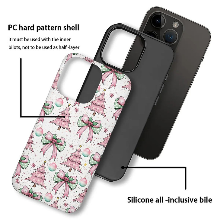 DAIZAG Compatible with iPhone 16 Pro Max Case,Cartoon Christmas Bow,2 in 1 Heavy Duty Shockproof Rugged Hard PC+Soft Silicone Protective Cover