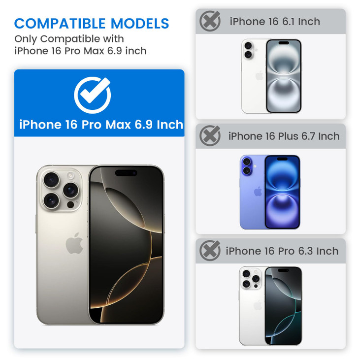 VEGO for iPhone 16 Pro Max Case, with Belt Clip Holster & Slide Camera Lens Protector & 360°Rotatable Ring Kickstand Military Grade Heavy Duty Protec