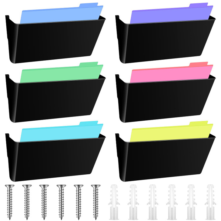 Colarr 6 Pcs 6 Pcs Plastic Wall Mount File Holder Single Pocket Hanging Wall File Organizer with Screws Folder Letter Paper Mail Organizer Legal Size
