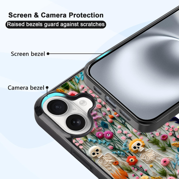 JKLASD Halloween Skeleton Phone Case Compatible with iPhone 16,Spooky Skulls in Wild Flowers Halloween Cases for Women Men