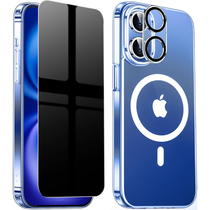 QiiStar Privacy Case for iPhone 16 Plus 6.7,Clear Magnetic iPhone 16+ Phone Case with Screen Protector & Camera Cover Shockproof TPU Bumper Hard PC