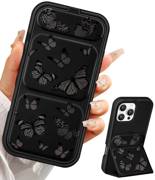 LISEVO Camera Cover Stand Case for iPhone 16 Pro - 6.3 inch Women Mujer Girl Girly Unique Cute Aesthetic PU Leather Folio Folded Flipped Holder with