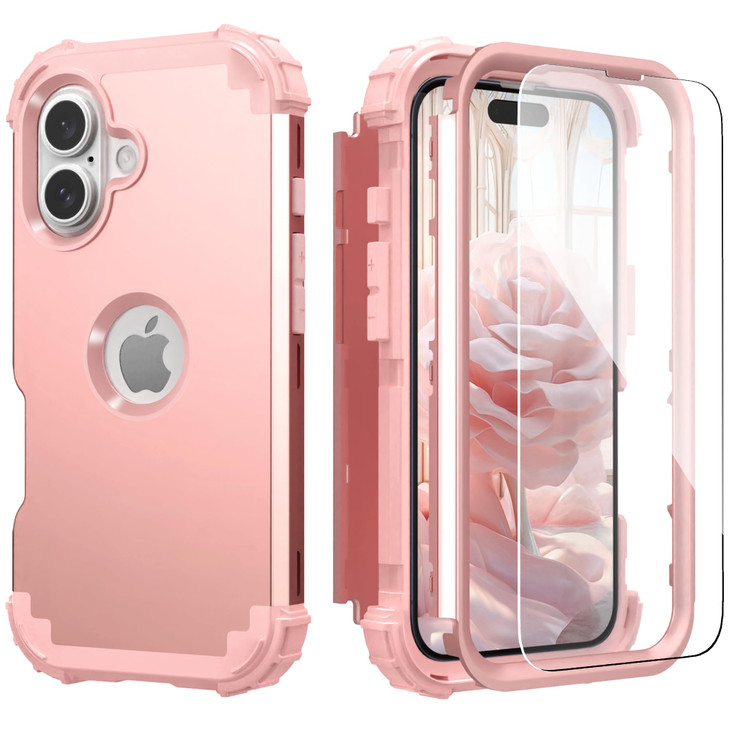 IDweel for iPhone 16 Plus Case with Screen Protector for Women, 3 in 1 Shockproof Slim Fit Hybrid Heavy Duty Hard PC Cover Soft Silicone Bumper Full