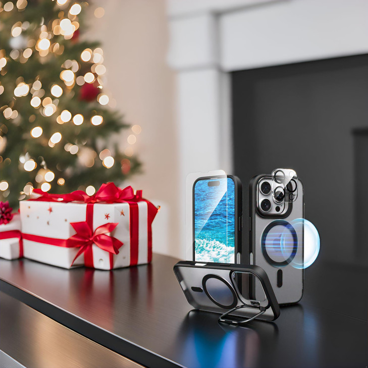 IDweel for iPhone 16 Pro Case with Screen Protector & Camera Lens Protector,Compatible with MagSafe,Built-in Camera Stash Stand,Magnetic Hard Back So