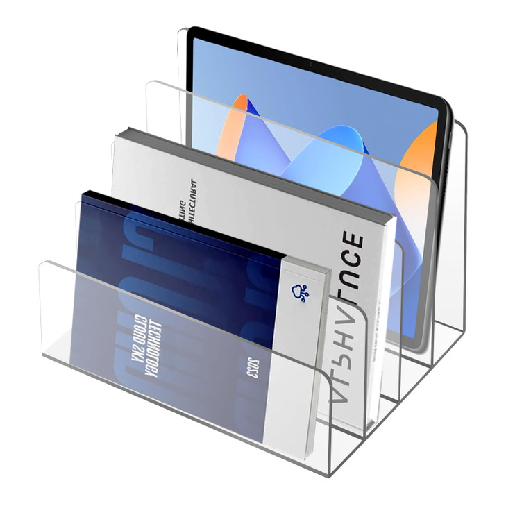 Hariendny 4 Compartments Acrylic File Organizer for Desk, Vertical Letter Holder, Mail Organizer Letter Holder, Acrylic Desk Organizer for Document,