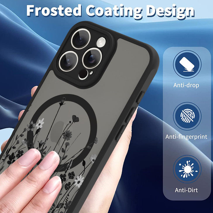 OOK Magnetic Case for iPhone 16 Pro Max (6.9") with Screen Protector, Cute Floral Design for Women & Girls, [MagSafe Compatible] Slim Translucent Mat