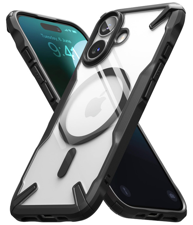 Ringke Fusion-X for iPhone 16 Case [Compatible with MagSafe] Augmented Bumper Heavy Duty Shockproof Protective Cover - Magnetic Black