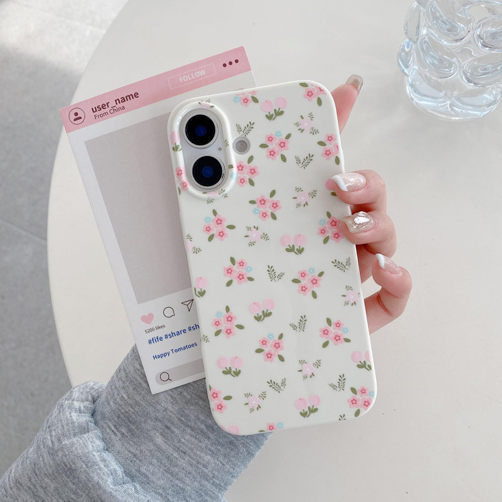 QLTYPRI for iPhone 16 Case, Cute Pink Floral Flower Pattern Aesthetic Phone Case, Raised Camera Protection Soft Slim TPU Shockproof Protective Phone