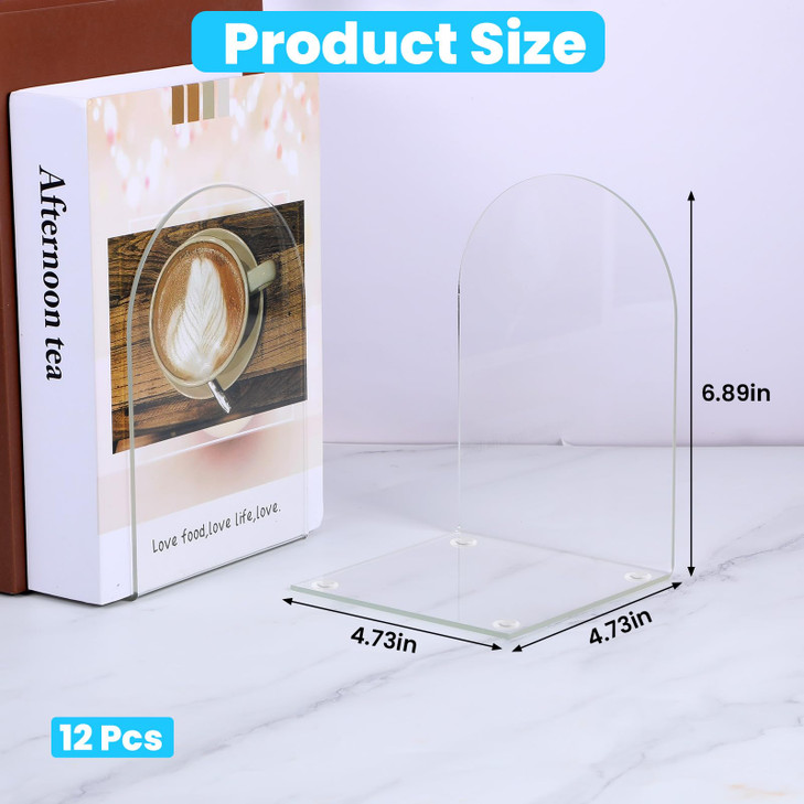 Acrylic Bookends 12 Pieces, Books Ends for Shelves, Clear Bookend for Books Shelves and Desktop Organizer, Transparent Bookends to Hold Books for Hom
