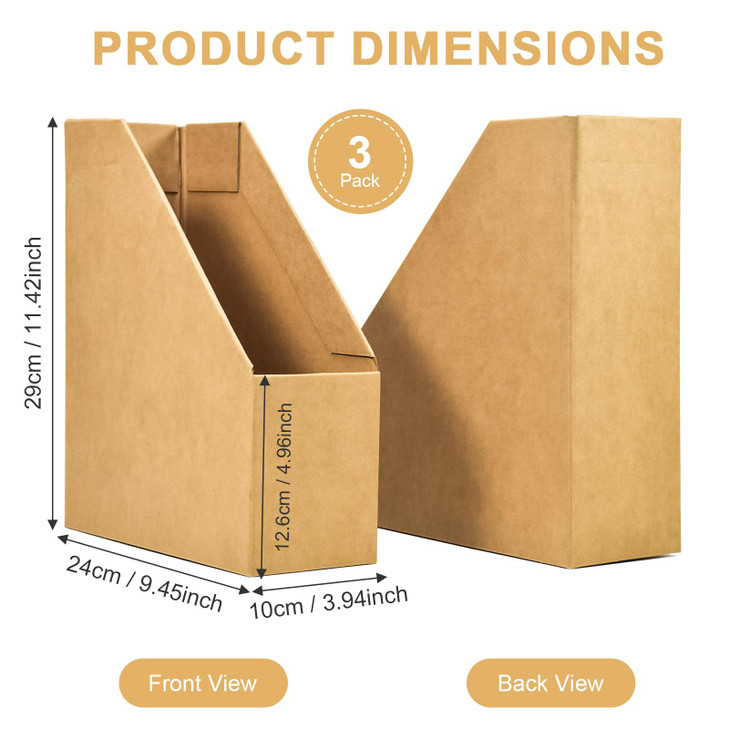 SAYEEC Cardboard Magazine File Holder 3 Pack Foldable Folder Holder Sturdy Desk File Organizer Paperboard Magazine Storage Box Binder Rack Book Bins