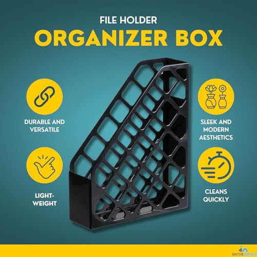 1InTheOffice Plastic Magazine File Holder, File Holder Organizer Box, 3 x 10 x 11.88, Recycled, Black, (2 Pack)