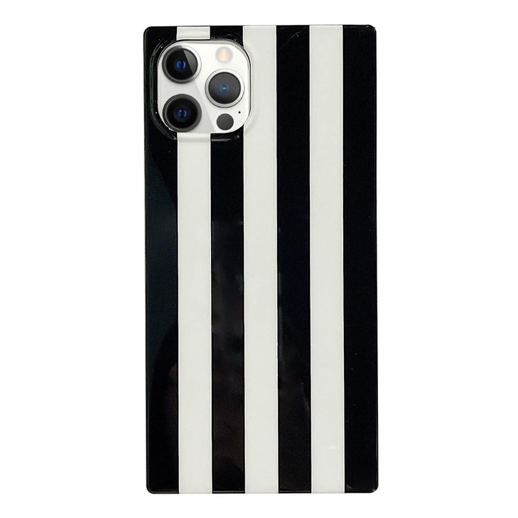 Omorro Compatible with iPhone 16 Pro Max Rectangle Case for Women Girls Bling Black & White Vertical Striped Pattern Luxury Edge Flexible Soft Protec