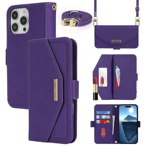 Jaorty Crossbody Wallet for iPhone 16 Pro Case with Strap, Credit Card Holder,Adjustable Shouler Lanyard, 6.3",PU Leather Handbag Purse Kickstand Mak