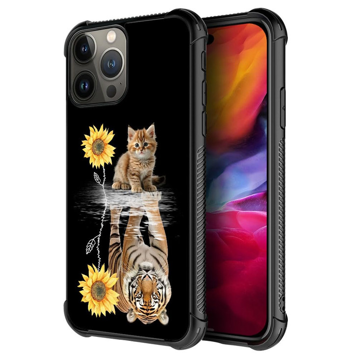 ZHEGAILIAN Case Compatible with iPhone 16 Pro Max,Reflection of Cat Tiger Cases for Boys/Girls,Pattern Design Drop Resistant Back Cover Soft TPU Bump