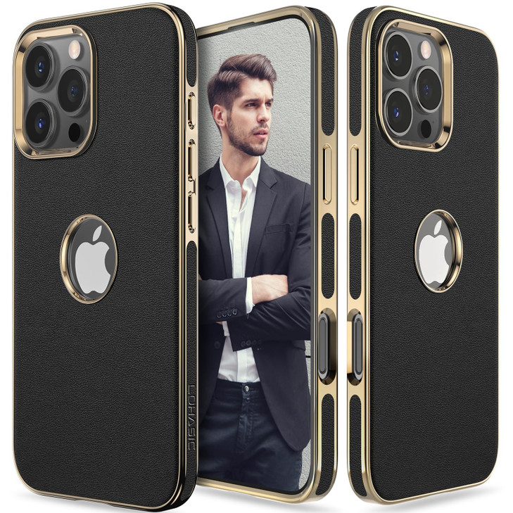 LOHASIC for iPhone 16 Pro Max Case, Vegan Leather Classic Logo Visible Protective Men Women Back Cover Case for iPhone 16 Pro Max 6.9" Display 2024,