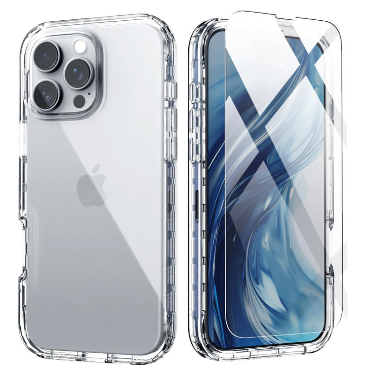 IDweel for iPhone 16 Pro Case with Screen Protector,Hybrid 2 in 1 Shockproof Soft Slim Fit Transparent Clear Silicone Protective Case with TPU Bumper