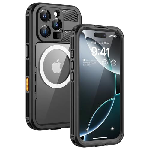 Lanhiem Magnetic for iPhone 16 Pro Max Case, IP68 Waterproof Dustproof Case, [Compatible with Magsafe] [Built-in Screen Protector] Full Body Heavy Du
