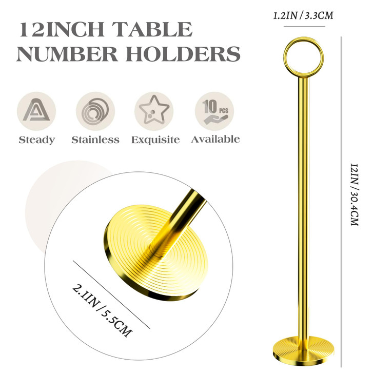 Urban Deco 12PK Table Number Holders Place Card Holders 12 Inch Table Card Holders Steel Card Holders for Photos, Food Signs, Memo Notes, Weddings, R