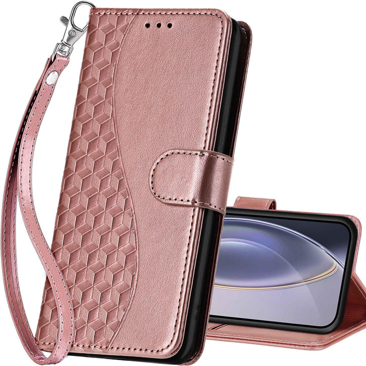 SASYMALY for iPhone 16 Pro Wallet case, Flip Folio Cover with Stand Feature for Women Men, PU Leather Phone Case Fit for iPhone 16 Pro 6.3'' [Rose Go