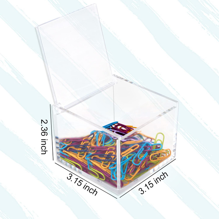 Deoot 2 Pack Small Clear Acrylic Organizer with Lid for Paper Clips,Sticky Note,Qtip,Cotton Balls,Hair Ties Holder Acrylic Box for Home office Bathro