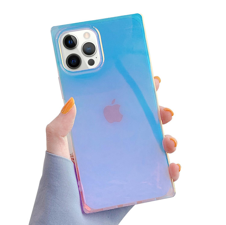 Omorro Compatible with iPhone 16 Pro Max Rectangle Case for Women, Bling Sparkly Laser Color Changing Designer Glitter Slim Thin Soft Flexible Silico