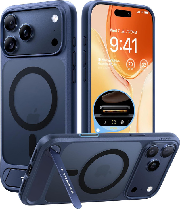 TORRAS for iPhone 17 Pro Case with Strong Magnetic & Stand, Fit for MagSafe, Mil-Grade Protection, Built-in Kickstand, Camera Control, Translucent Sh