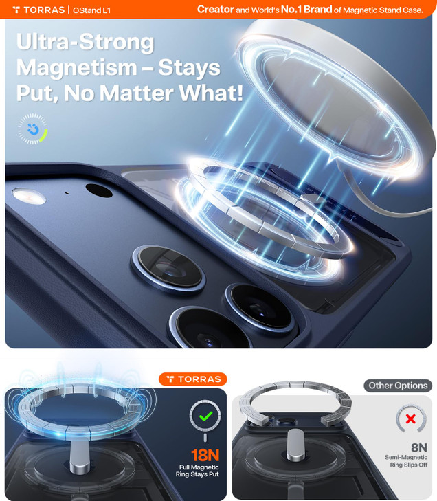 TORRAS for iPhone 17 Pro Case with Strong Magnetic & Stand, Fit for MagSafe, Mil-Grade Protection, Built-in Kickstand, Camera Control, Translucent Sh