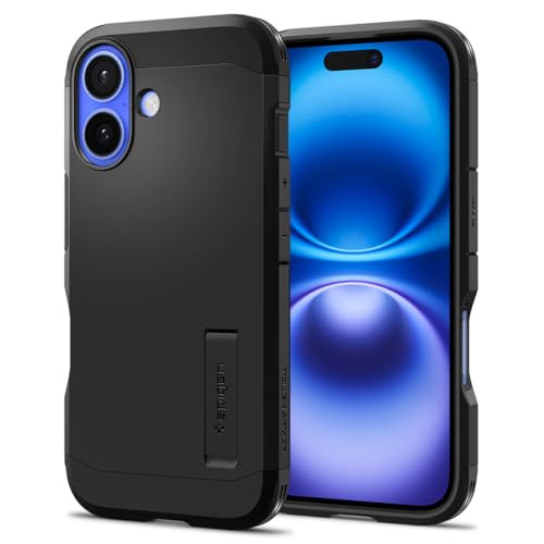 Spigen Tough Armor (Ai) Designed for iPhone 16 Case [NOT Compatible with MagSafe] [Kickstand] [Military-Grade Protection] - Black