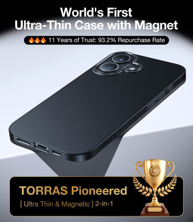 TORRAS Magnetic Slim Fit for iPhone 16 Plus Case 6.7 inch, Ultra-Thin Case Compatible with MagSafe, Lightweight Matte Anti-Scratch Hard PC Cover Phon