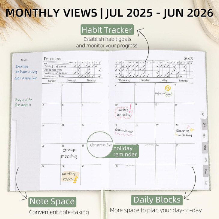2025-2026 Planner - Weekly and Monthly Planner, July 2025 - June 2026, Linen Hardcover, 2025-2026 Calendar Planner Book with Tabs, Aesthetic, Perfect