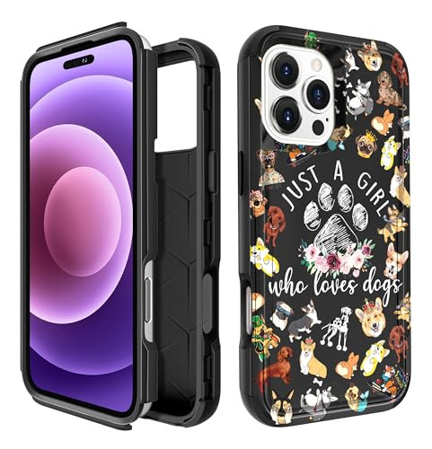 Plakill for iPhone 16 Pro Max Case for Women - Cute Girls Phone Cover Cool Aesthetic Unique Design Teen Dogs Heavy Duty Protective Shockproof Militar