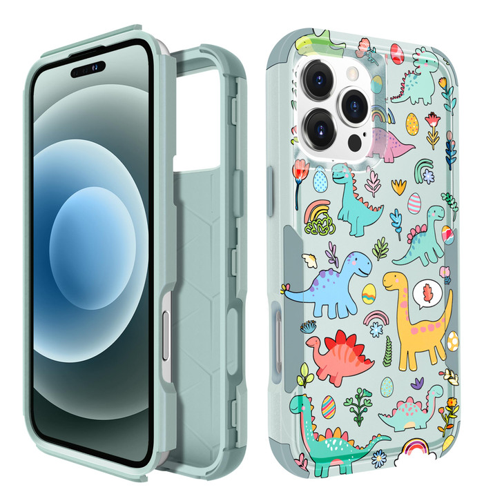 Plakill for iPhone 16 Pro Max Case for Women - Cute Girls Phone Cover Cool Aesthetic Unique Design Teen Dinosaurs Heavy Duty Protective Shockproof Mi