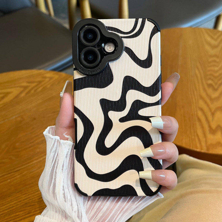 Sayoaho Designed for iPhone 16 Phone Case, Soft PU Leather TPU and Cute Art Wavy Painted for Women Girls, Slim Protective Shockproof Compatible with